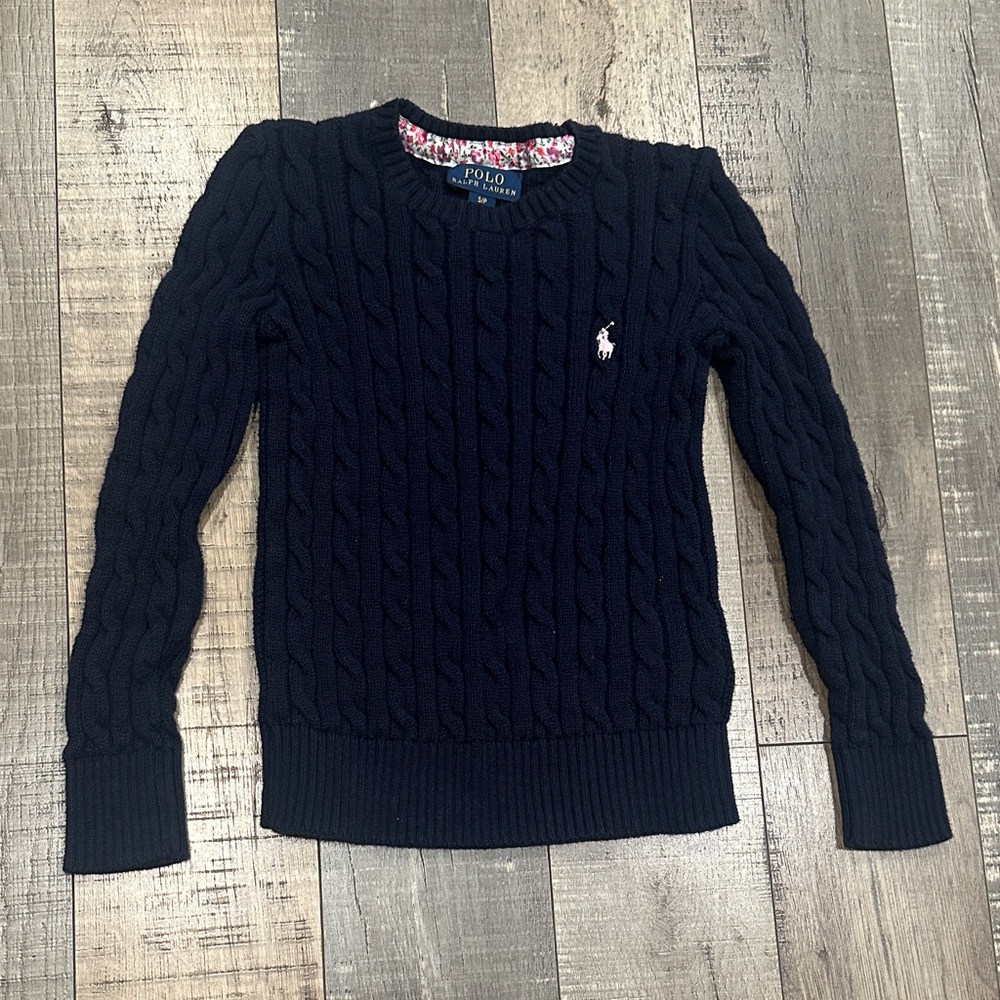 Ralph Lauren 100% cotton navy blue cable knit sweater size 7